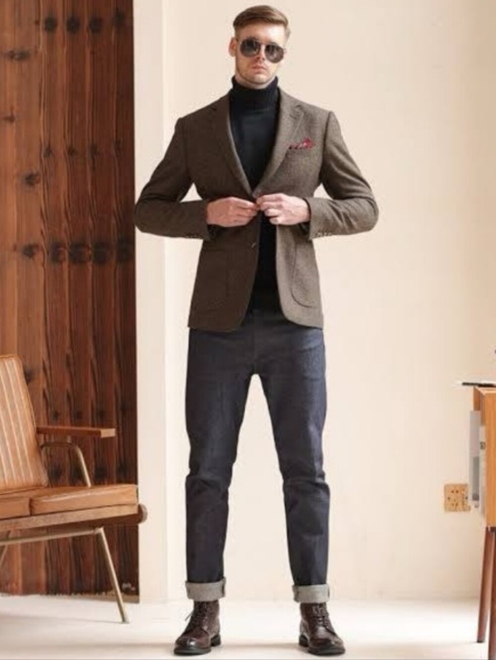 Banana Republic Wool Blend Brown Herringbone Sport Coat Tailored Slim Fit